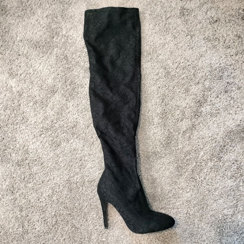 Call of Spring Astilama Lace Black  Over-the-Knee Stiletto Heel Boots Sz 9 NWOT